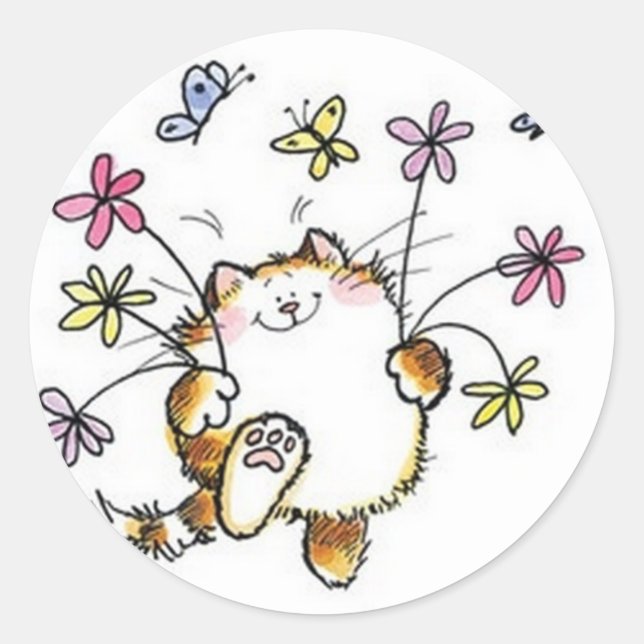 Sticker Rond Chat avec tu fleuris (Devant)