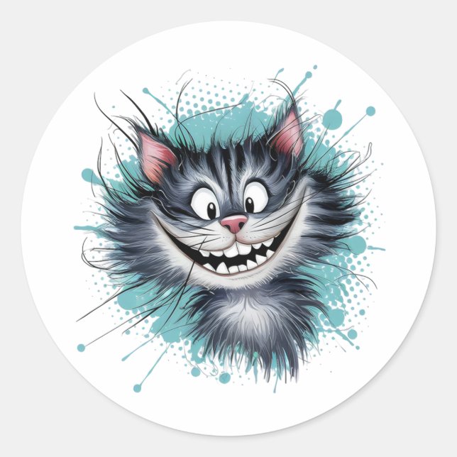 Sticker Rond Chat avec un sourire. (Devant)