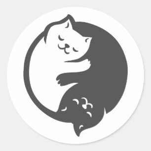 Sticker Rond Chat blanc et noir Yin-Yang - Choisir la couleur d