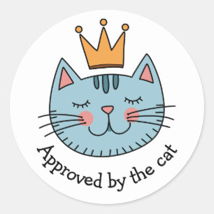 Sticker Rond Chat bleu fantaisiste avec une couronne jaune pers