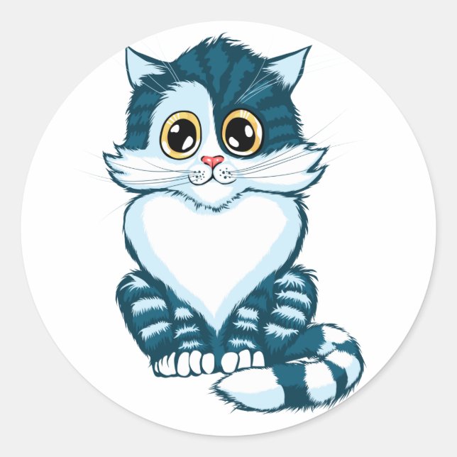 Sticker Rond Chat bleu mignon (Devant)