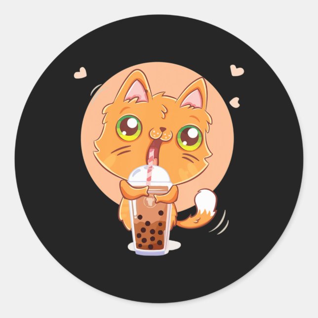 Sticker Rond Chat Boba Tea Bubble Kawaii Anime Japonais Gir Cad (Devant)