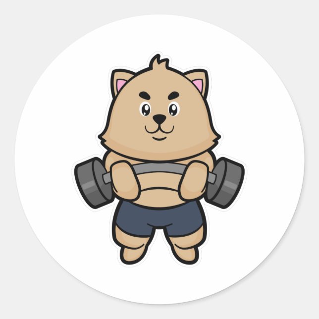 Sticker Rond Chat Bodybuilding avec Barbell (Devant)