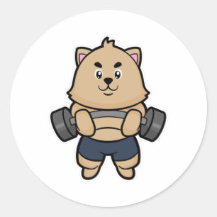 Sticker Rond Chat Bodybuilding avec Barbell
