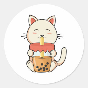 Sticker Rond Chat Boire avec Boire de la paille