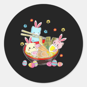 Sticker Rond Chat Bunny Ears Ramen Kawaii Jour de Pâques Anime 