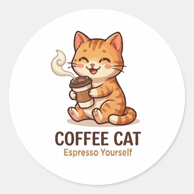 Sticker Rond Chat Café Expresso Vous-Même Mignon Chat (Devant)