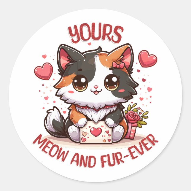 Sticker Rond Chat calico adorable pour la Saint-Valentin  (Devant)