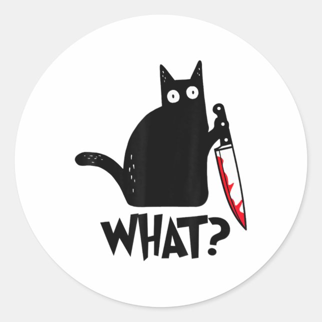 Sticker Rond Chat Ce Chat Noir Amusant Chat Meurtrier Avec Cout (Devant)