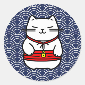 Sticker Rond Chat chanceux japonais ou Maneki-Neko