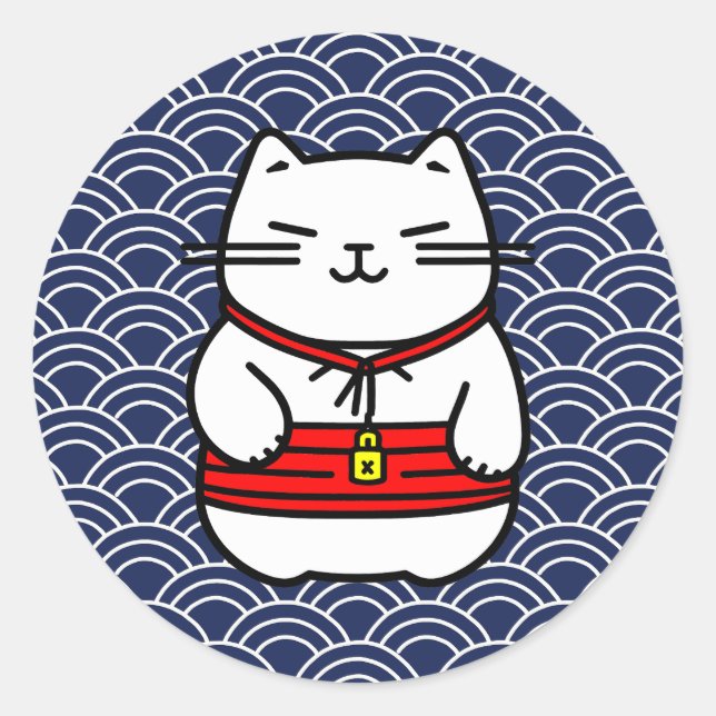 Sticker Rond Chat chanceux japonais ou Maneki-Neko (Devant)