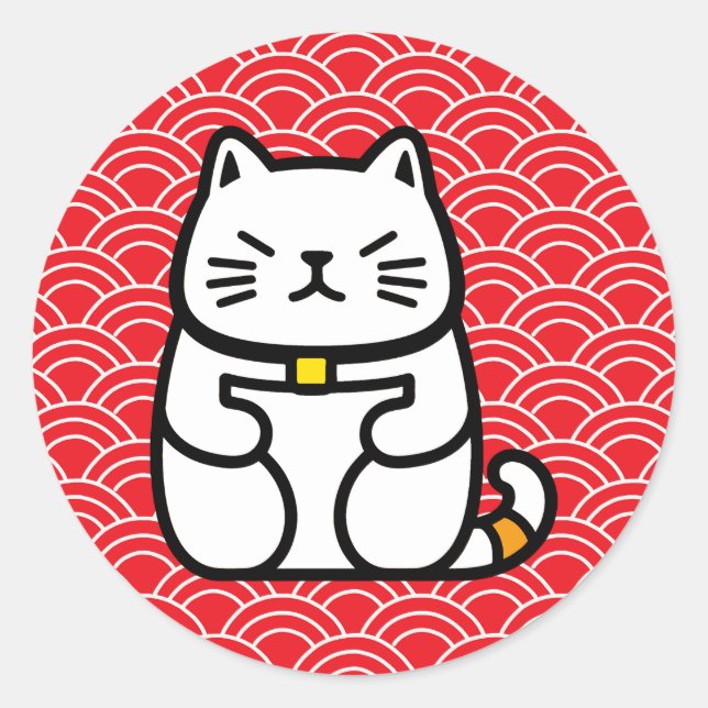 Sticker Rond Chat chanceux japonais ou Maneki-Neko (Devant)