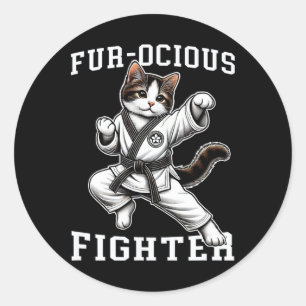 Sticker Rond Chat-chasseur féroce à fourrure