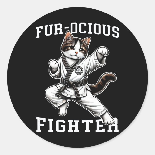Sticker Rond Chat-chasseur féroce à fourrure (Devant)