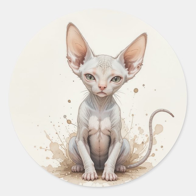 Sticker Rond Chat Chaton Animal de compagnie Sphinx Drôle (Devant)
