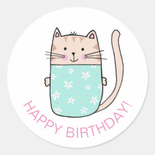 Sticker Rond Chat Chaton Joyeux Anniversaire