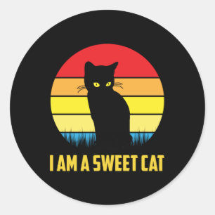 Sticker Rond Chat Chats Amoureux des chats Kitten Vintage Retro