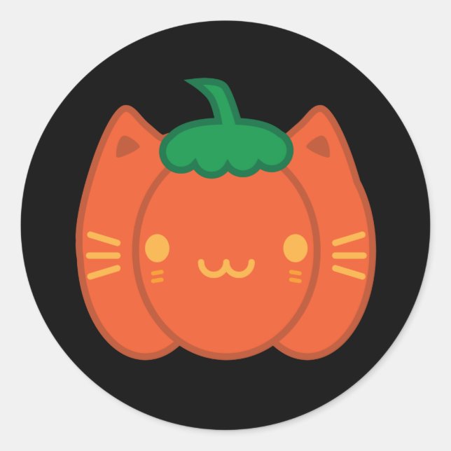 Sticker Rond Chat Citrouille Kawaii Halloween (Devant)