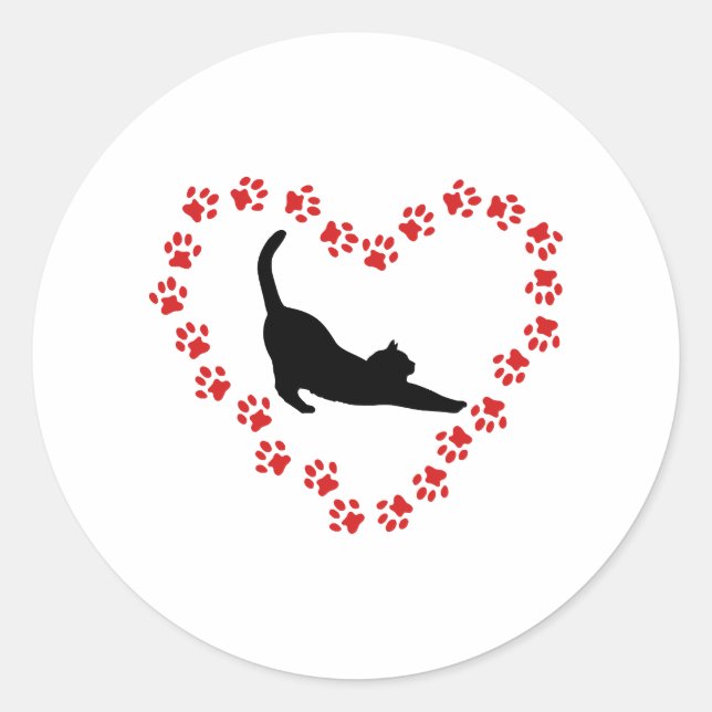 Sticker Rond Chat & Cœur faits de pattes de chat (Devant)