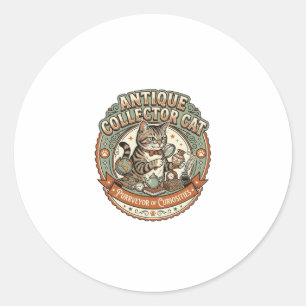Sticker Rond Chat Collectionneur D'antiquités Chat Collectionne