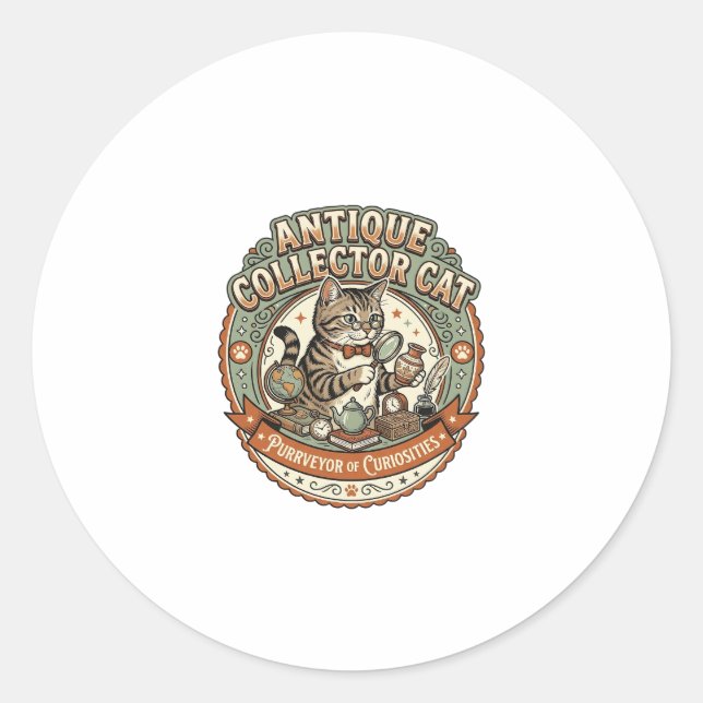 Sticker Rond Chat Collectionneur D'antiquités Chat Collectionne (Devant)