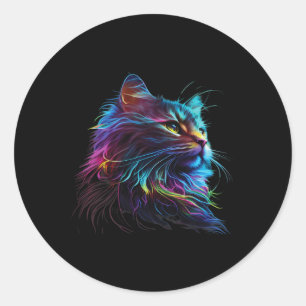 Sticker Rond Chat Coloré Pour Les Amateurs De Kitten Art Kitty