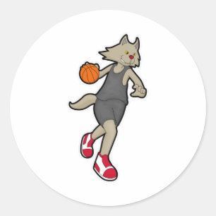 Sticker Rond Chat comme joueur de basket-ball avec basket-ball