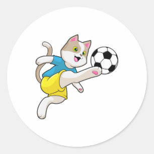 Sticker Rond Chat comme joueur de football avec balle de footba