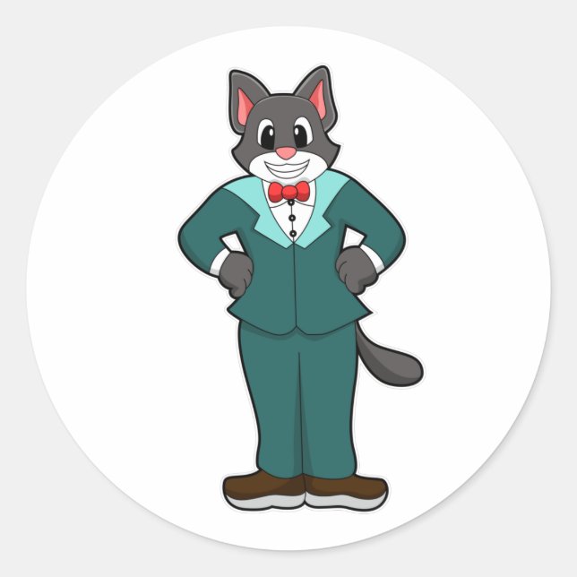 Sticker Rond Chat comme marié avec costume et ruban (Devant)