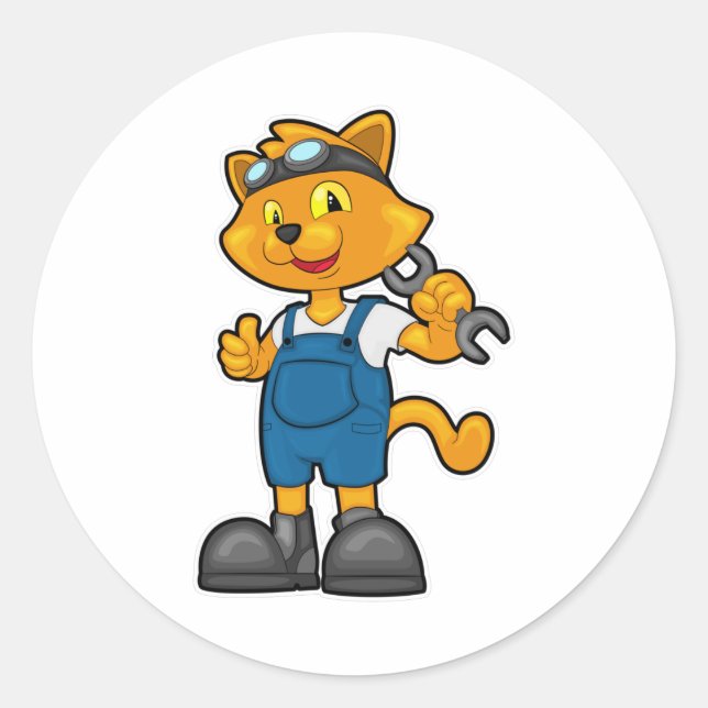 Sticker Rond Chat comme Mécanique avec Spanner (Devant)