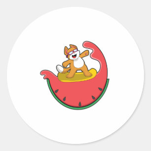 Sticker Rond Chat comme surfer avec Watermelon