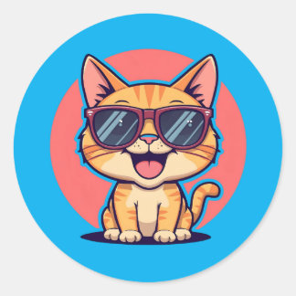 Sticker Rond Chat cool avec lunettes de soleil - Mignonne Funny