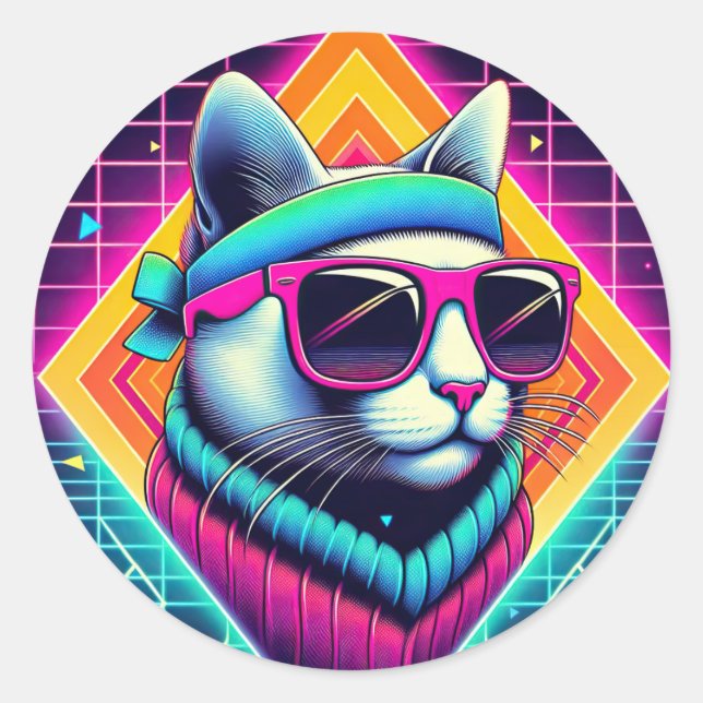Sticker Rond Chat Cool rétro (Devant)