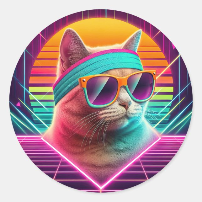 Sticker Rond Chat Cool rétro (Devant)