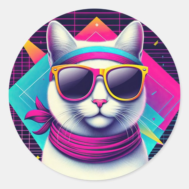 Sticker Rond Chat Cool rétro (Devant)