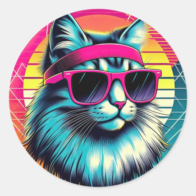 Sticker Rond Chat Cool rétro (Devant)