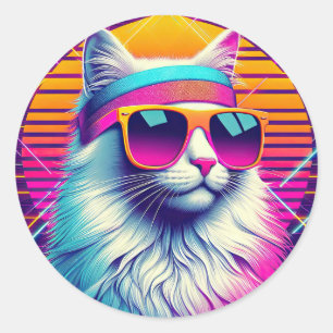 Sticker Rond Chat Cool rétro