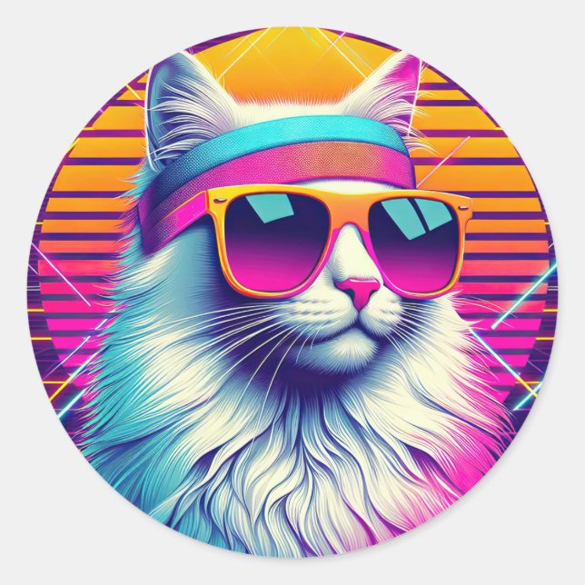 Sticker Rond Chat Cool rétro (Devant)