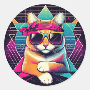 Sticker Rond Chat Cool rétro