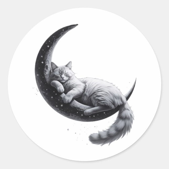 Sticker Rond Chat couché mignon sur la Lune - Poster esthétique (Devant)