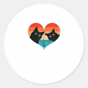 Sticker Rond Chat Couple Retro Vintage Chemise Funny Black Cat