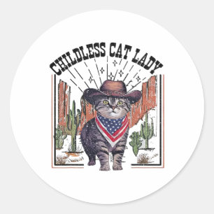 Sticker Rond Chat Cowboy Sans Enfant Dame De Chat Pour L'Électi
