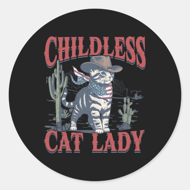 Sticker Rond Chat Cowboy Sans Enfant Dame De Chat Pour L'Électi (Devant)