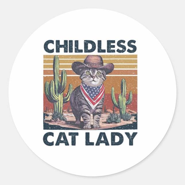 Sticker Rond Chat Cowboy Sans Enfant Dame De Chat Pour L'Électi (Devant)