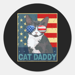 Sticker Rond Chat Daddy Drapeau américain 4 juillet Fête des Pè