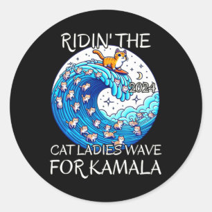 Sticker Rond Chat Dames Bleu Vague Pour Kamala Harris Pres