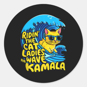 Sticker Rond Chat Dames Bleu Vague Pour Kamala Harris Pres
