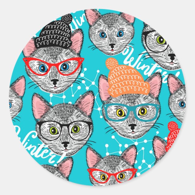 Sticker Rond Chat dans le casquette (Devant)