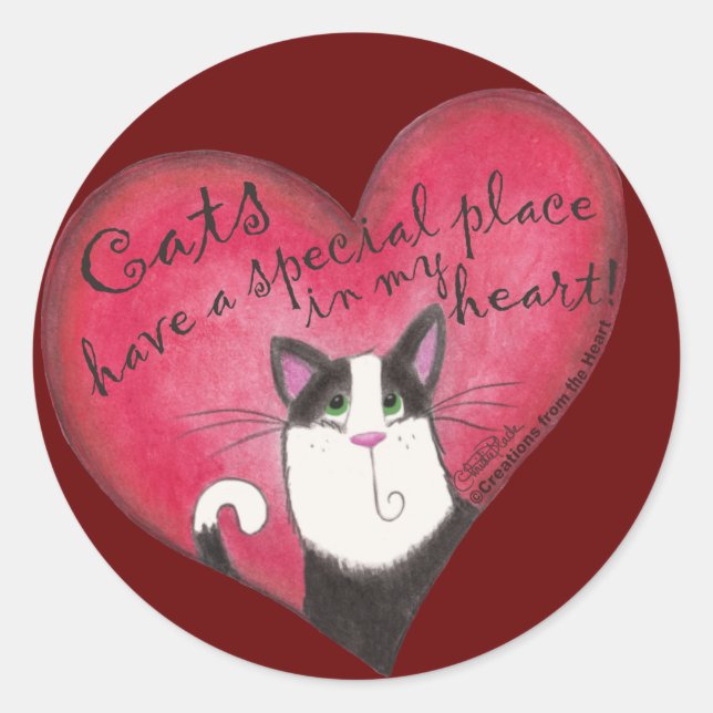 Sticker Rond Chat dans le coeur (Devant)