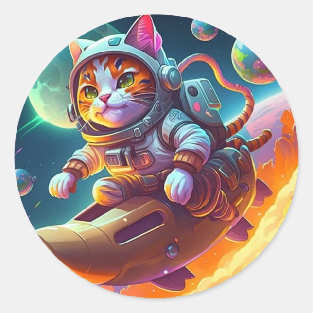 Sticker Rond Chat dans l'espace (Devant)